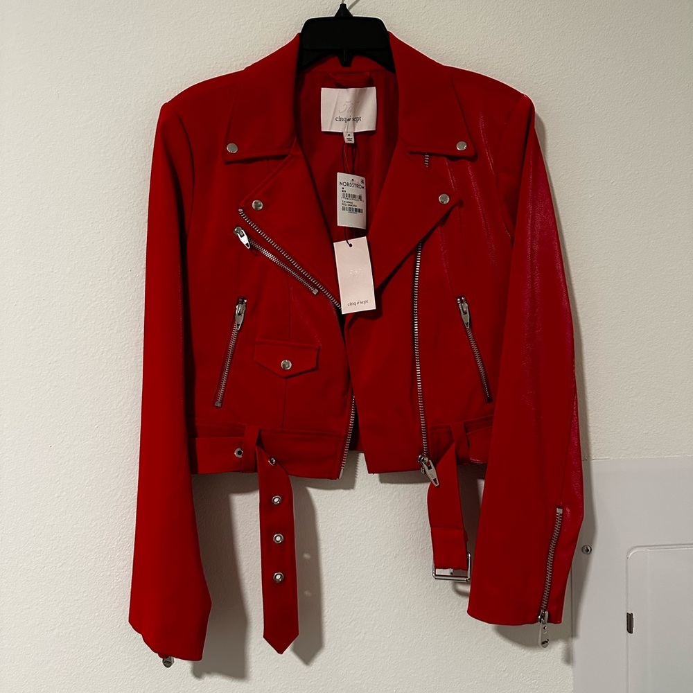NWT Cinq a Sept red leather jacket size medium - Picture 2 of 7